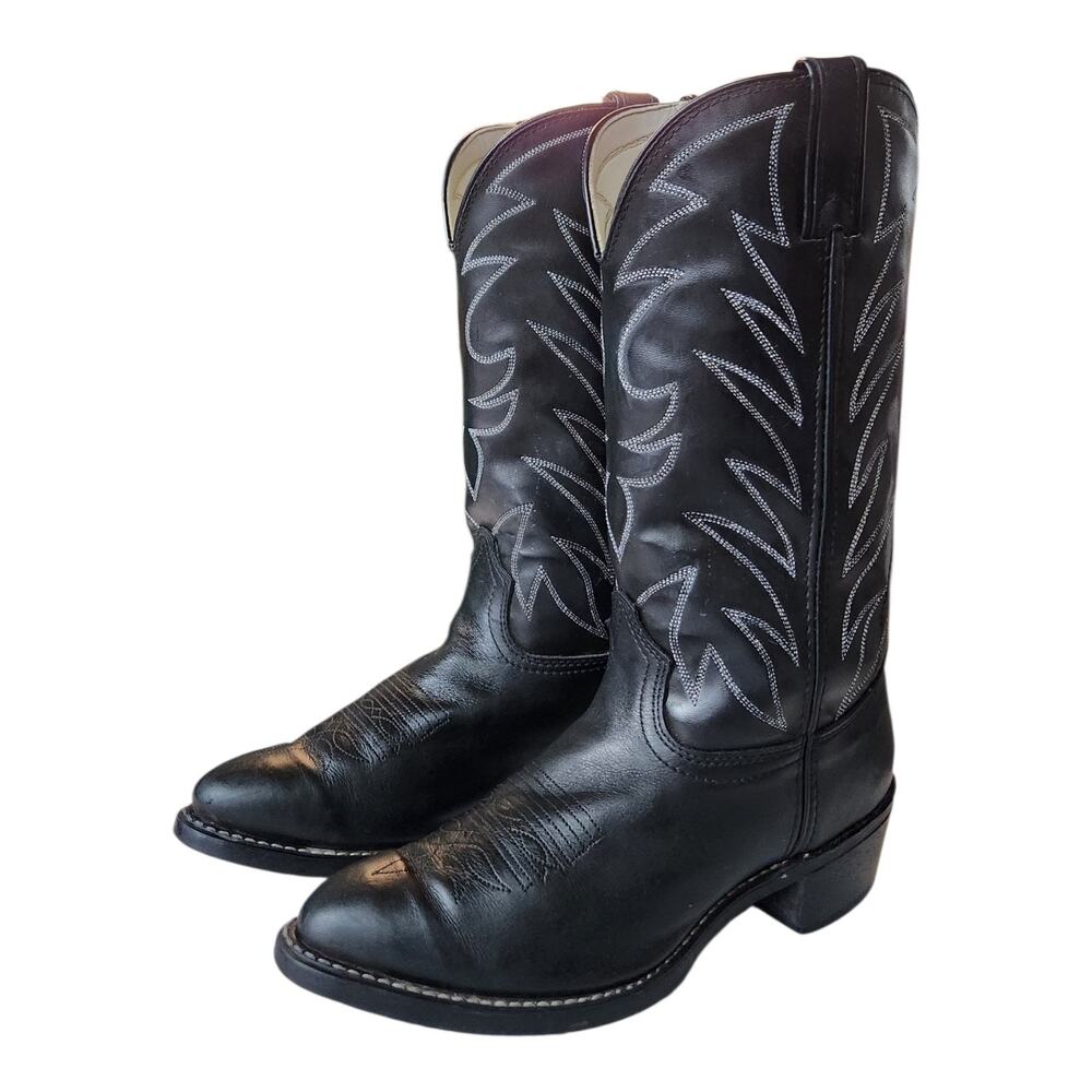 Vtg Durango Boots Black Leather Sz 8D Mens Pointed Toe Oil Resisting Shoes